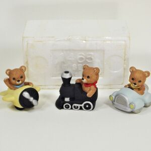 Vtg Homco Home Interiors Traveling Teddy Bears Car Train Plane 1463 In Box